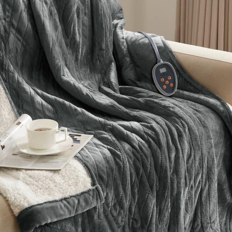Woolrich Woolrich Heated Plush to Berber Grey Blanket Full