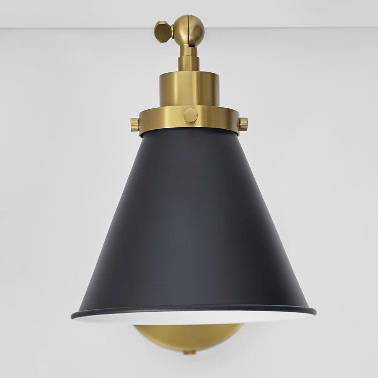 Midnight Elegance Dimmable Black and Brass Swing Arm Sconce