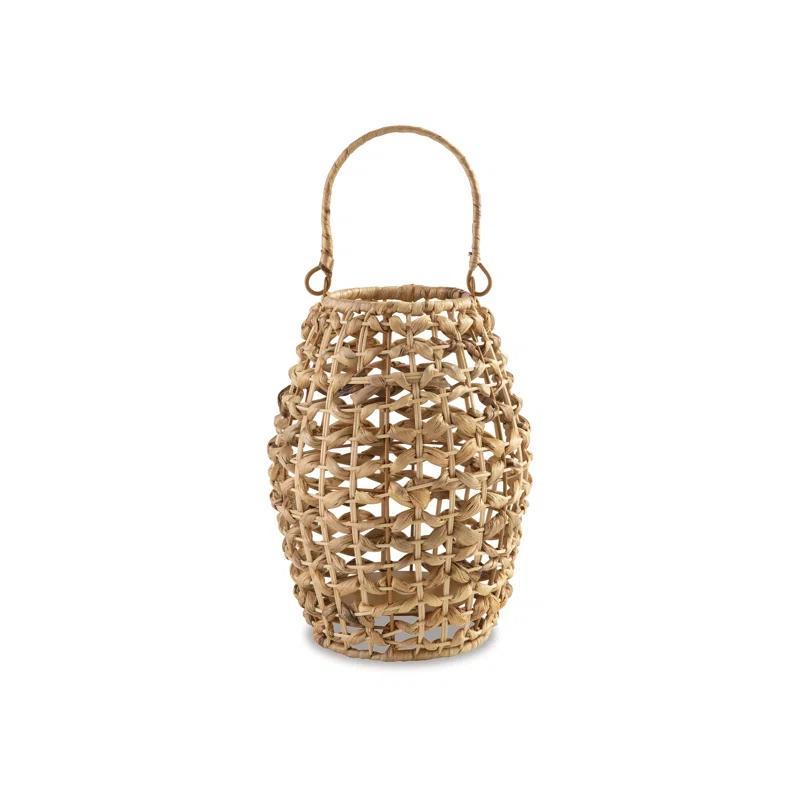Benjara Enna Lantern, Bohemian Style, Candle Stand, Brown Rattan Woven