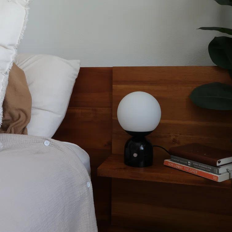 Brightech Mila 10" Modern LED Table Lamp with Black Marble Base and Frosted Globe Shade, 3-Way Dimming