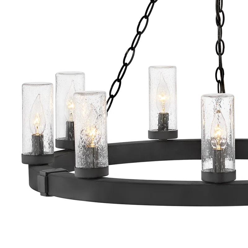 Hinkley Sawyer 30" Nine-Light Outdoor Candle Chandelier w/ Clear Seedy Glass Shades