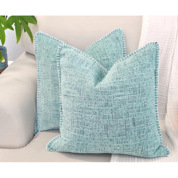 Oveesha Soft Chenille Throw Pillow Covers With Stitched Edge (Set of 2)