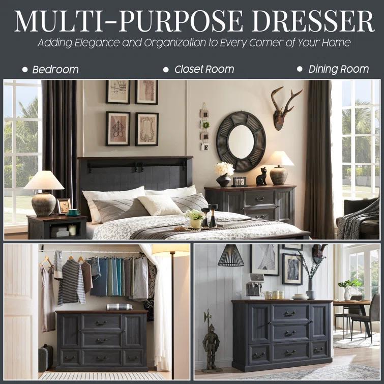 Wildon Home® Caeden 47.5" Wide Farmhouse Dresser for Bedroom, Wood Rustic Storage with 5 Drawer