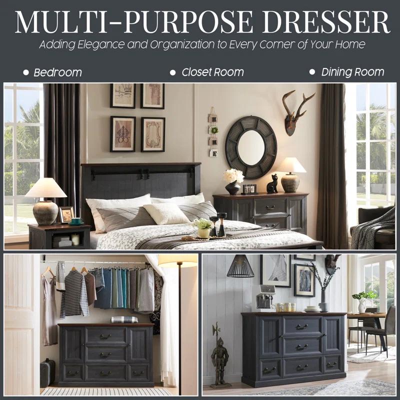 Wildon Home® Caeden 47.5" Wide Farmhouse Dresser for Bedroom, Wood Rustic Storage with 5 Drawer