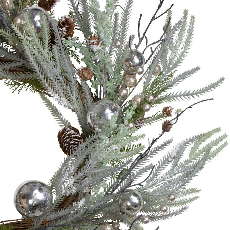 Northlight Seasonal 28" Artificial Pine Frosted Christmas Wreath with Silver Berries-Unlit