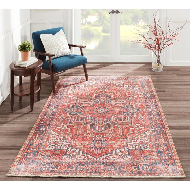 Joss & Main Lyona Oriental Power Loom Red/Blue Area Rug