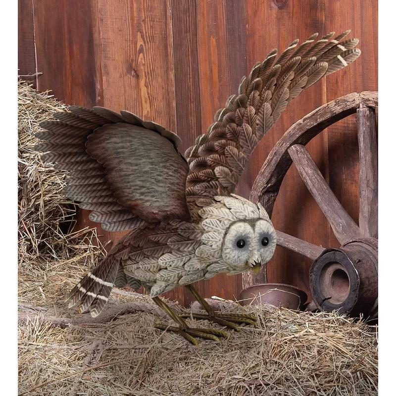 27-Inch Brown Metal Barn Owl Garden Statue