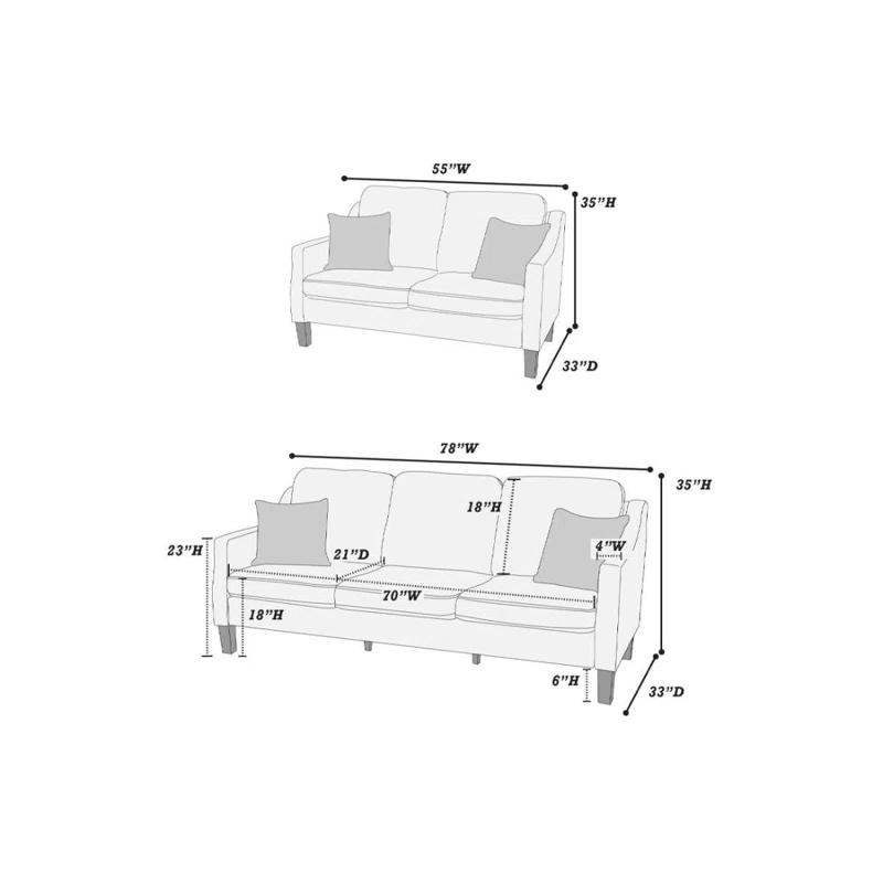 Navy Blue Chenille 2-Piece Sofa and Loveseat Set