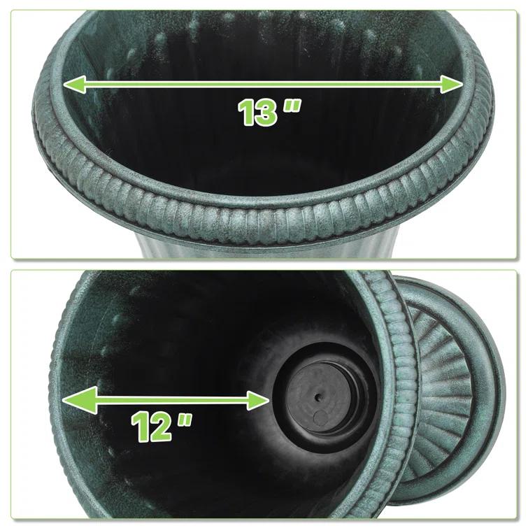 Charlton Home® Ciresila Classic Moroccan Bronze Urn Planter Decorative Outdoor Flower Pot with Stand for Garden Front Column and Wedding Decor