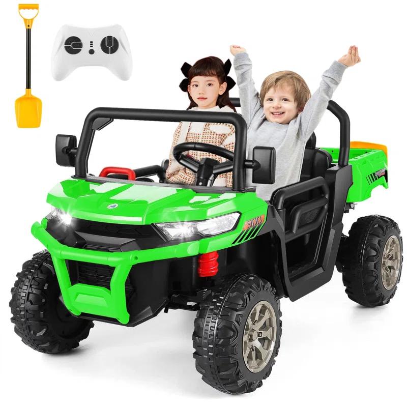 4 Wheels 24V Ride on Dump Truck Toys 2 Seater Kids Ride On UTV Car with Remote Control,Electric Dump Bed