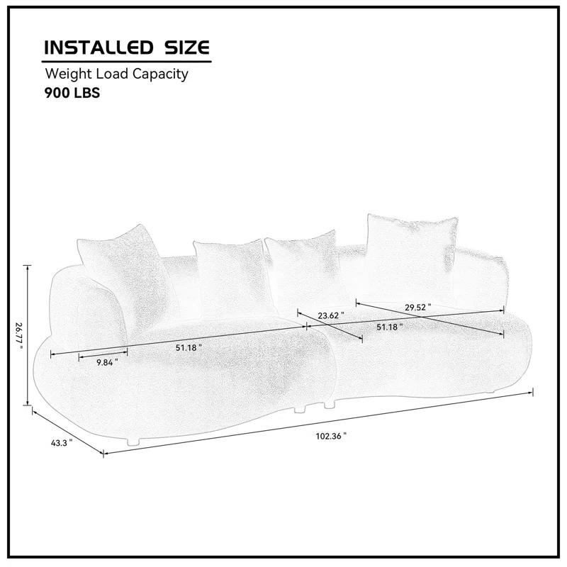 Hokku Designs 102.36" Mid-Century Modern Upholstered 4-Seat Sectional Curved Sofa Couch