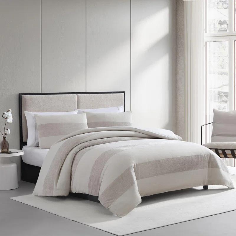 Vera Wang Vera Wang Chenille Waffle Stripe Beige Duvet Cover Set