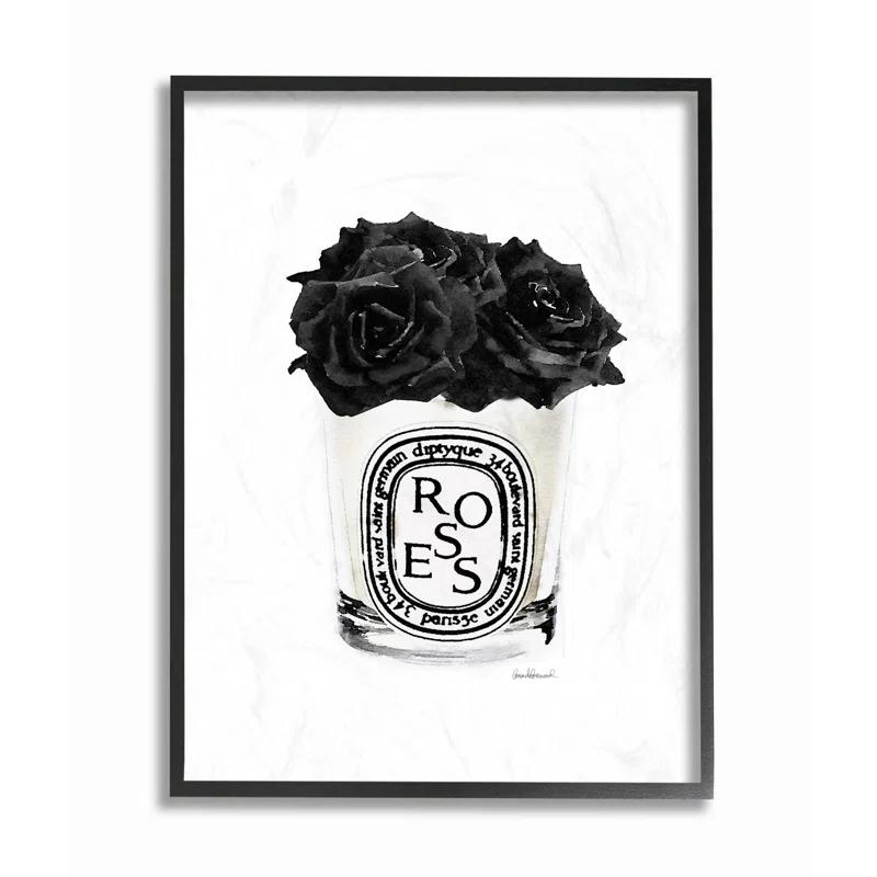 Stupell Industries " Fashion Designer Rose Flower Glass Black Watercolor "