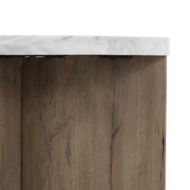 Voss Round Side Table - Natural and White Marble
