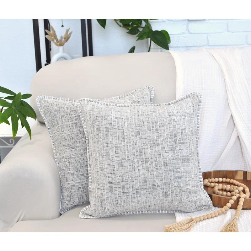 Oveesha Tassel Soft Chenille Throw Pillow Covers With Stitched Edge (Set of 2)