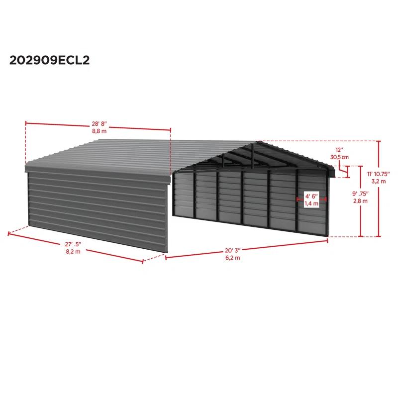 Arrow 29 x 20 ft Charcoal Carport with 2-sided Enclosure
