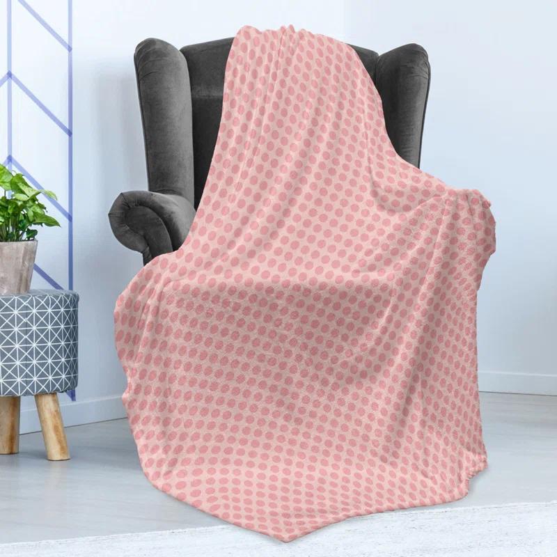Ambesonne Ambesonne Pink Polka Dots Fleece Throw Blanket Spots Plain