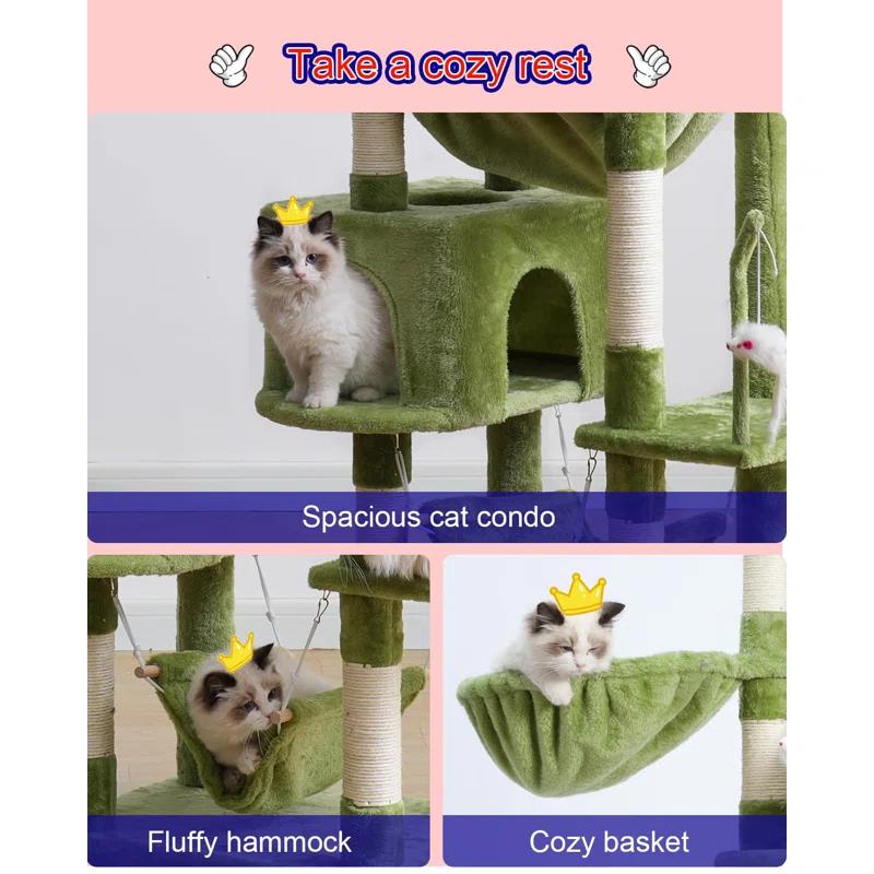 63" Cat Tree For Large Breeds - Spacious Platforms, Hammock, Sisal Scratching Posts & Cat Condo, Indoor Use