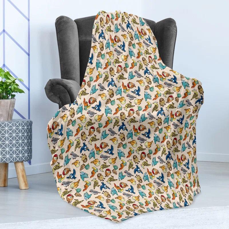 Ambesonne Birds Fleece Throw Blanket Funny Cartoon Design Multicolor | Wayfair