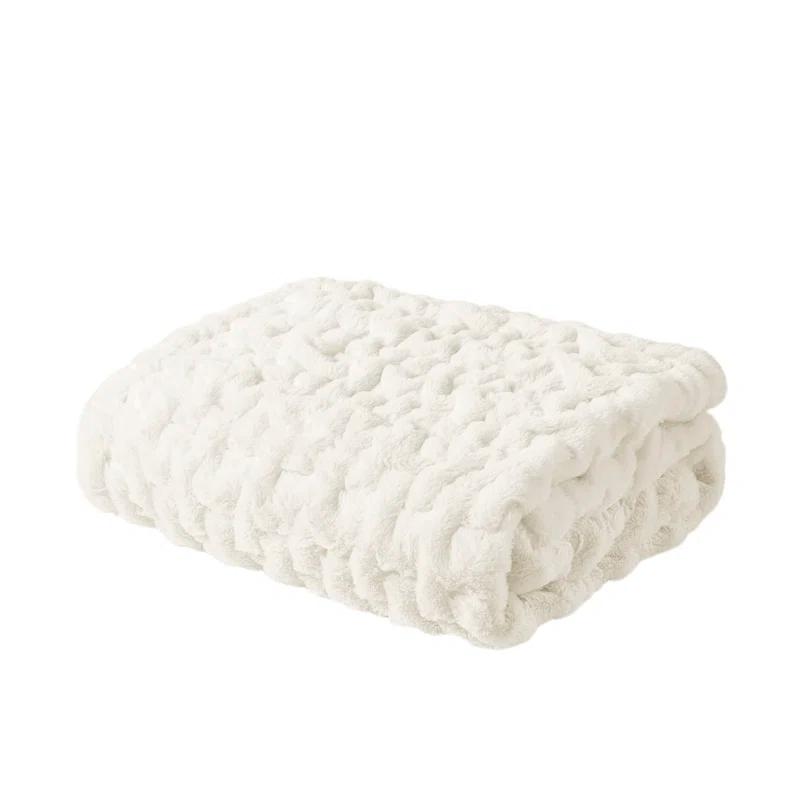 Madison Park Ivory Ruched Fur Throw 50x60"