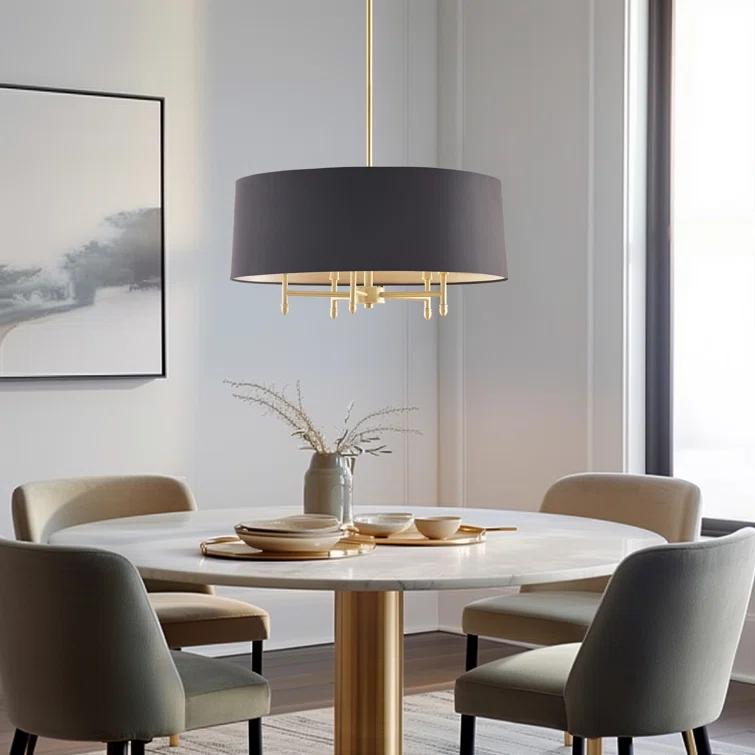 Hampton Hill Presidio 5-Light Dimmable Chandelier with Drum-shaped Fabric Shade & Adjustable Height