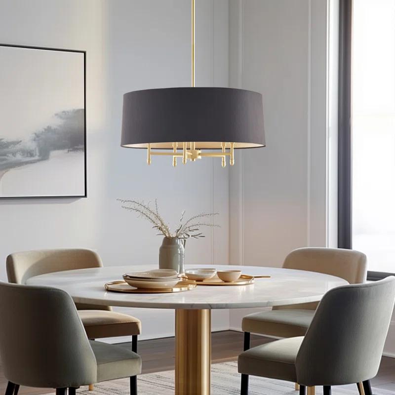 Hampton Hill Presidio 5-Light Dimmable Chandelier with Drum-shaped Fabric Shade & Adjustable Height