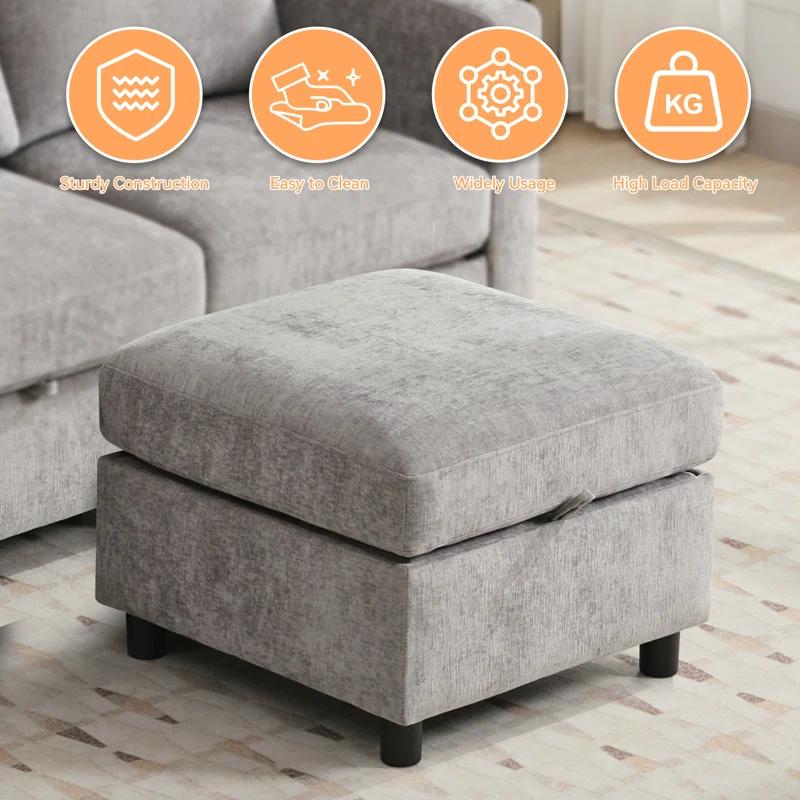 Ebern Designs 107”Modular Sectional Sofa Convertible U Shaped Sofa Couch Set With Storage For Living Room, Modern 6 Seater Modular Sectional Couch With Movable Ottoman, Chenille