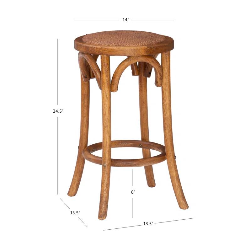 Dovecove Rae Round Rattan Seat Counter Stool with Solid Wood Frame