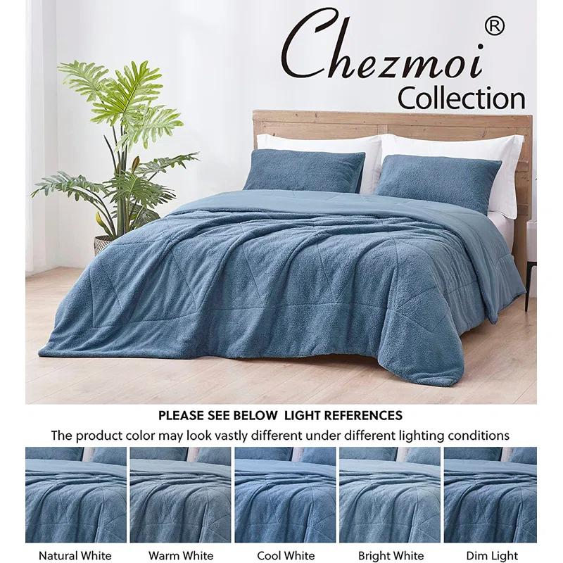 Chezmoi Collection Zane Sherpa Reversible Microfiber Comforter Set & Reviews | Wayfair