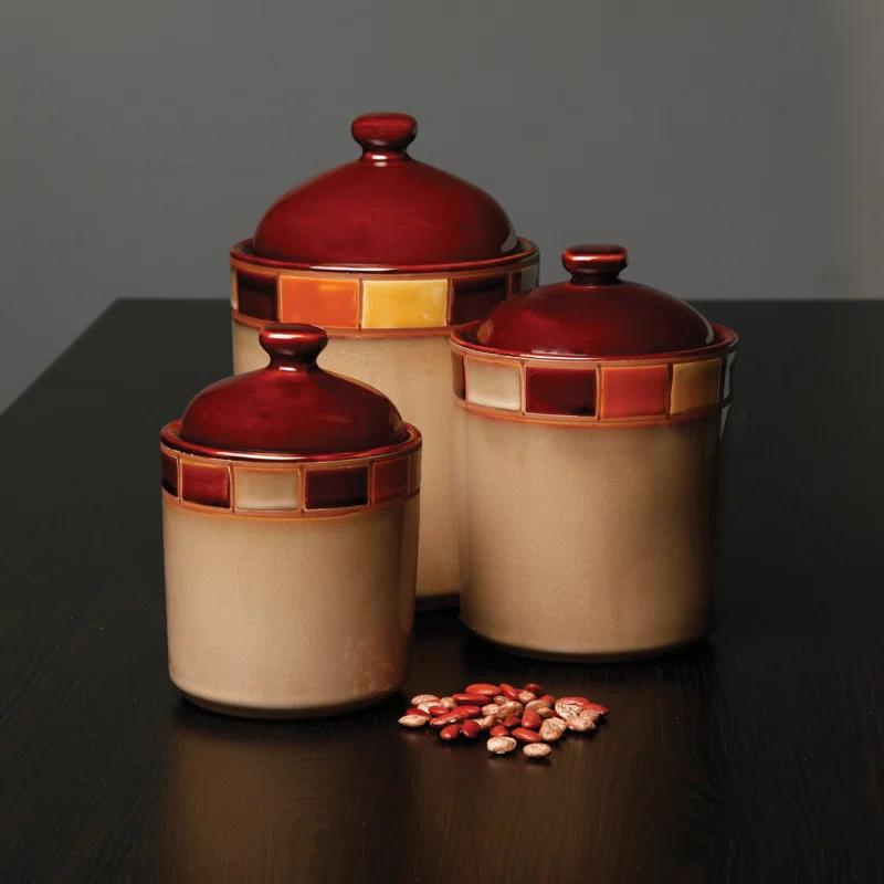 Gibson Elite Casa Estebana Reactive Glaze Stoneware Dinnerware, 3-Piece Canister Set, Beige/Brown