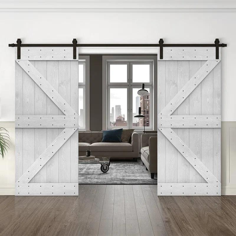 Calhome Paneled Wood Stained K Series Double DIY Barn Door With Sliding Hardware Kit | Wayfair