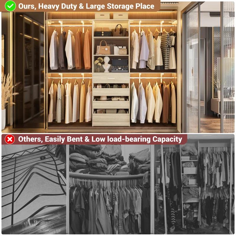 Aheaplus 96'' Closet With 4 Drawers And Shelves,With  4 Clothes Garment Rack