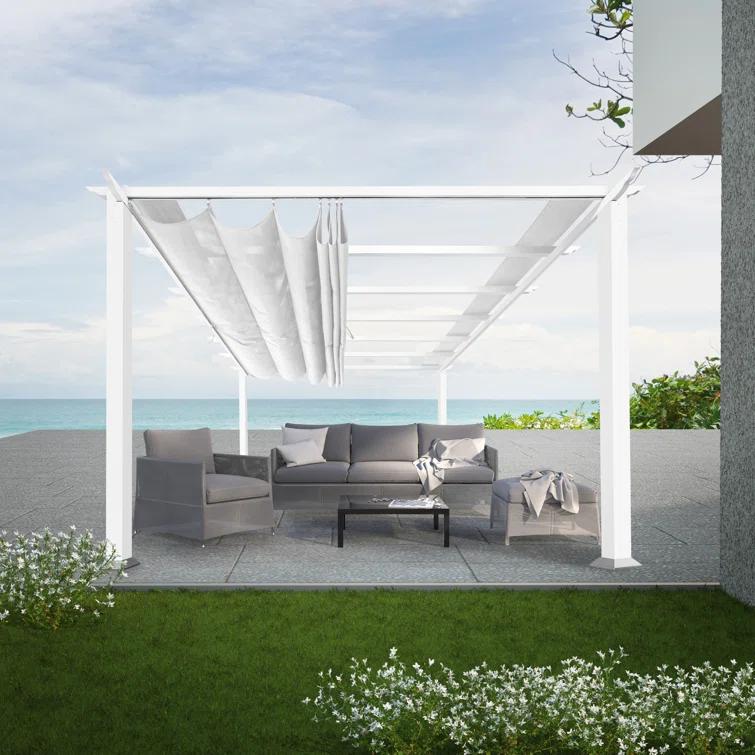Paragon-Outdoor Florence 11 Ft. W x 16 Ft. D Aluminum Pergola in White Powder-Coated Finish with Adjustable Canopy