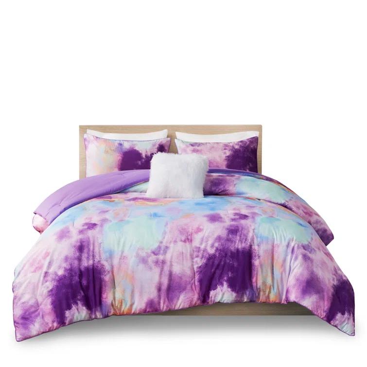 Cassiopeia Watercolor Tie Dye Printed Comforter Set with Throw Pillow