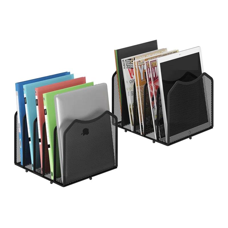 Latitude Run® Black 2 Pack - 5-Section Mesh Desktop File Sorters for Home & Office