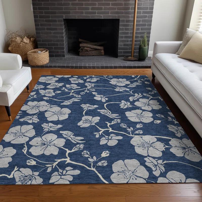 Machine Washable Indoor/Outdoor Chayden ACN1034 Navy 3' x 5' Rug