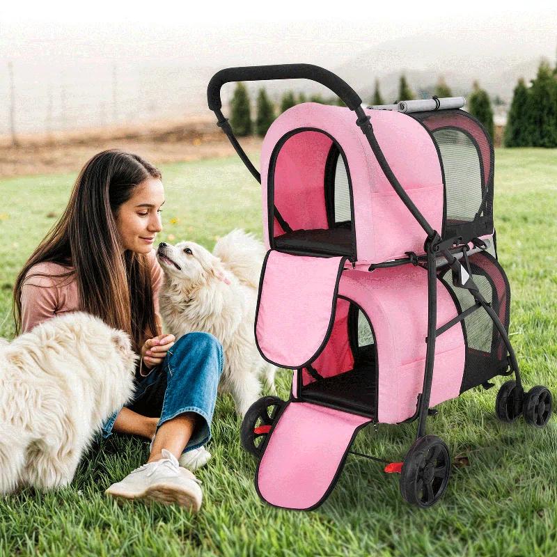 Bring Home Furniture Folding Pet Stroller for Cats & Dogs 4-in-1 Double Dog Stroller for Small & Medium Pets Carrier Cart with Convertible Features | Wayfair