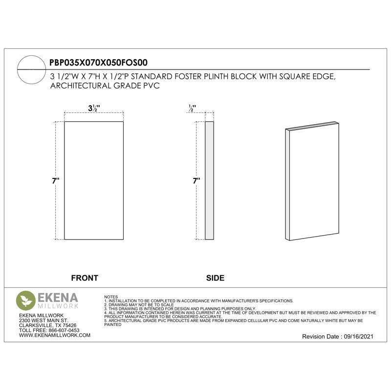 Ekena Millwork Standard Foster Plinth Block with Square Edge
