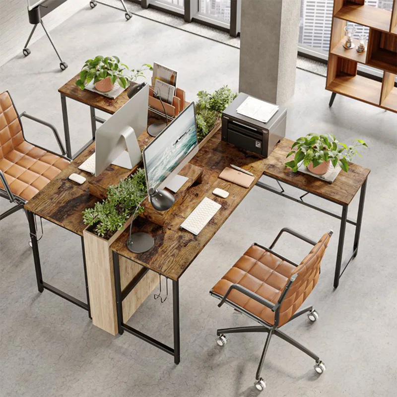 Bestier L-Shaped Metal Base Computer Desk