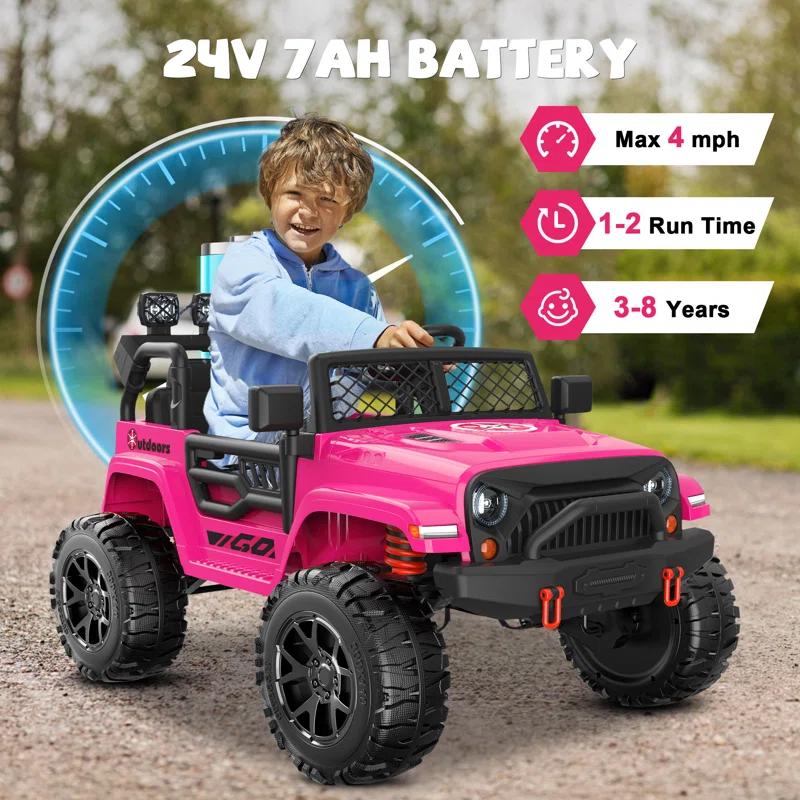 DEARAUTO DearAuto 24v Kids Ride On Car With Eva Tires, 4x75w Motors, Four Wheel Suspension, 3 Adjustable Speed, Mp3, Bluetooth,powered Ride On Truck For Kids