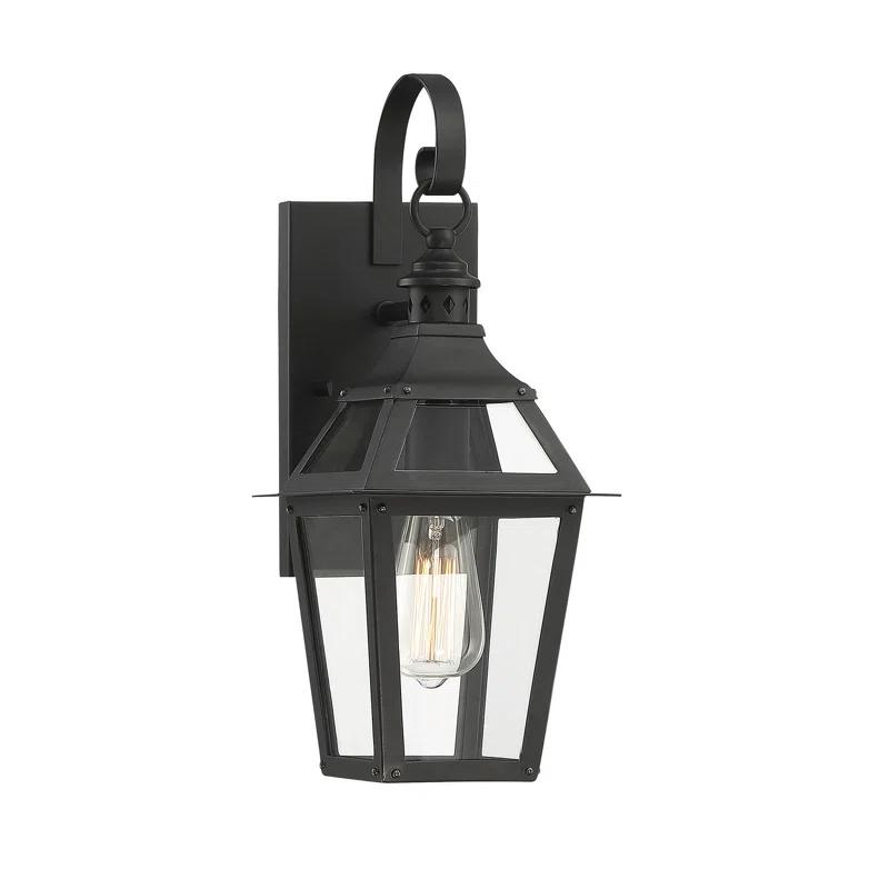 Jackson 1-Light Outdoor Wall Lantern in Matte Black with Gold Highlights