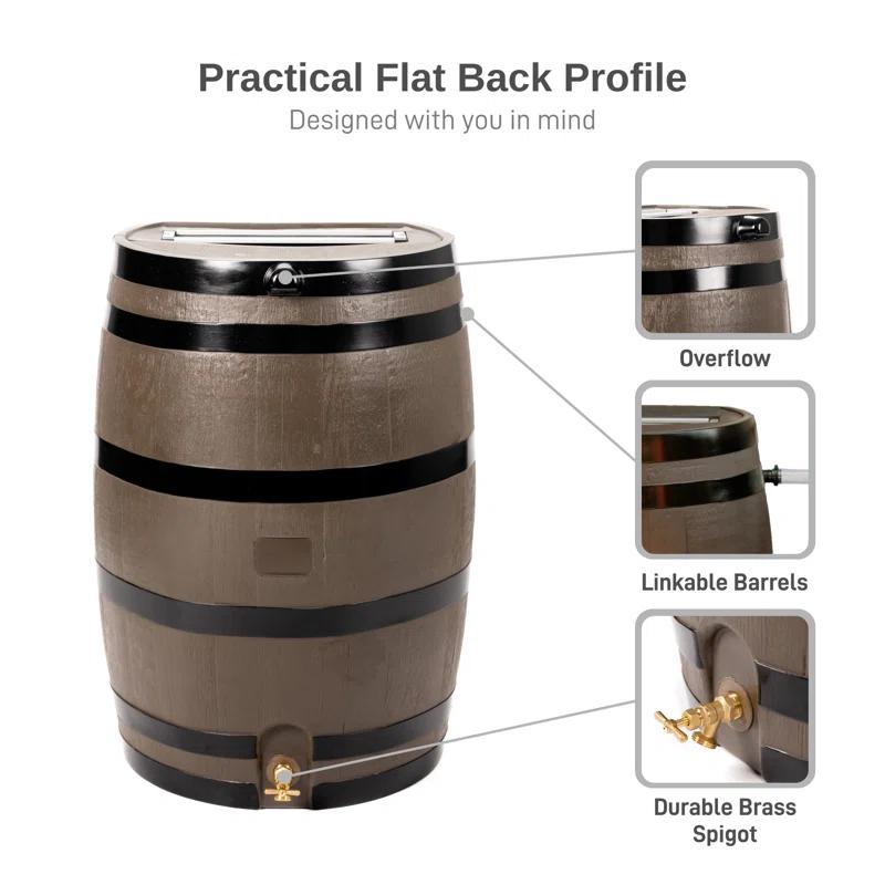 RTS Companies RTS Home Accents 50 Gallon Flat Back Rain Barrel