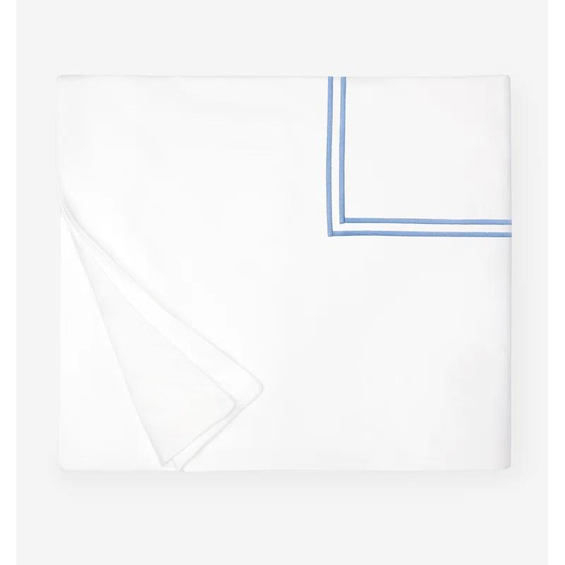 Twin White and Ocean Cotton Percale Duvet Cover