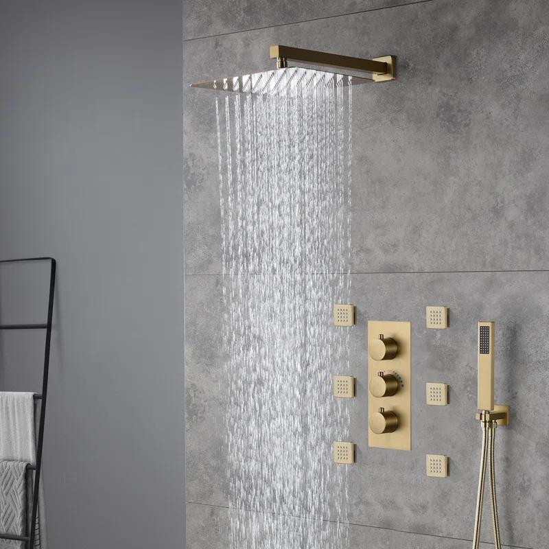 CASAINC M6001-A-12-BG Revitalize 12 Inch Luxury Thermostatic Complete Shower System with Rough-in Valve