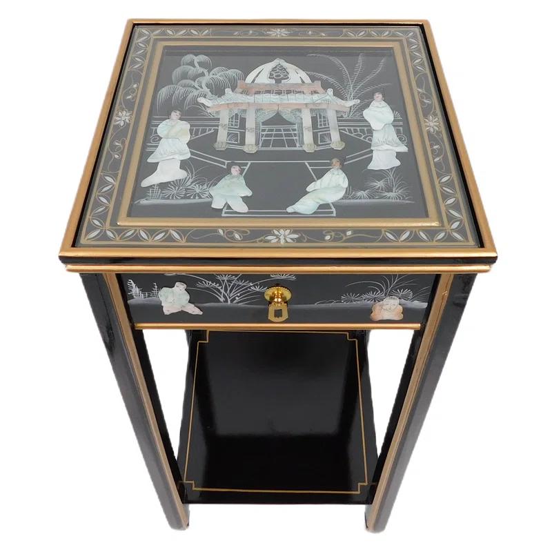 Bloomsbury Market Oriental Stand with Drawer, Shelf and Glass Top