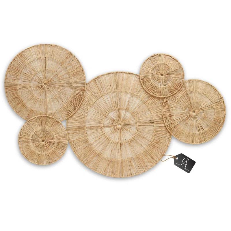 18 Inch Wicker Jute Wall Decor, Set Of 5 Large Woven Jute Wall Plates, Large Decorative Baskets For Wall Arts, 18", 14", 11", 8", 7", Farmhouse Wall Hanging For Bedroom, Living Room