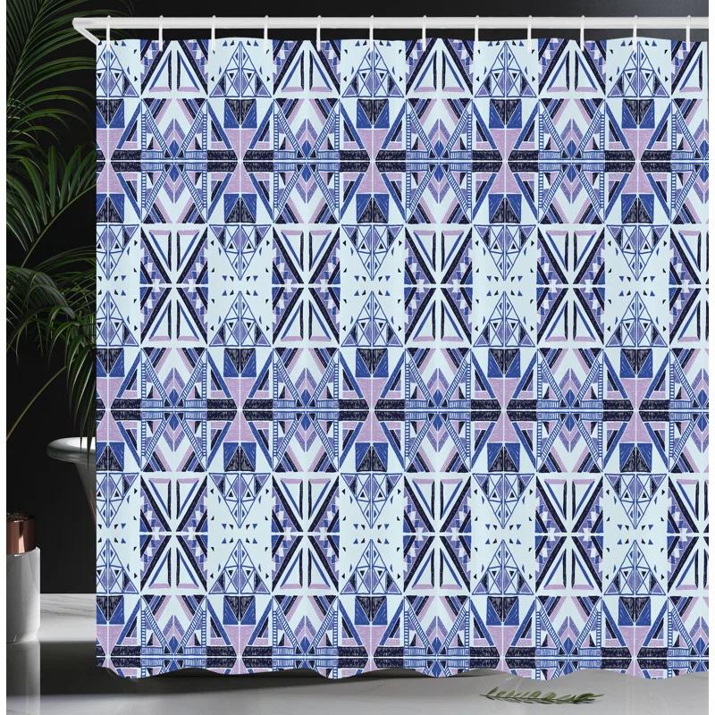 East Urban Home East Urban Home Ethnic Shower Curtain Geometric Inspired Forms Pale Blue Mauve