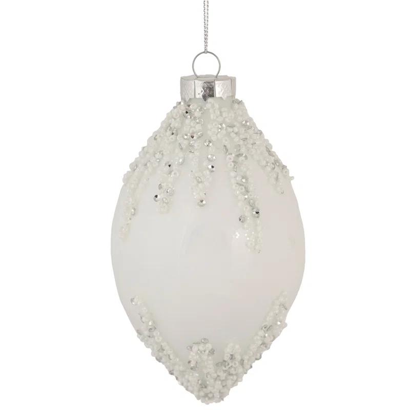 Northlight Seasonal 5" White Beaded and Silver Sequins Christmas Glass Finial Ornament