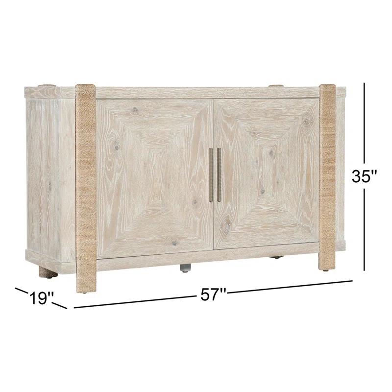 Beige Oak Veneer Transitional Sideboard with Rope-Wrapped Legs