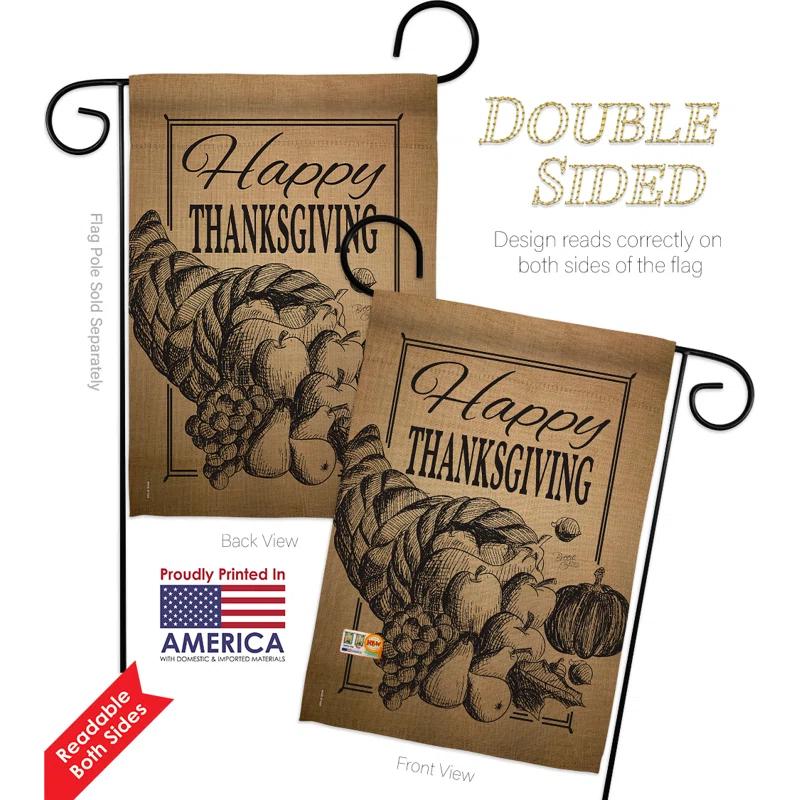 Breeze Decor Double Sided 18.5'' H x 13'' W Burlap Thanksgiving Flag Set